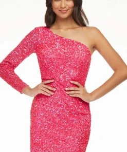 Ashley Lauren - 4457 Full Sequins One Shoulder Fitted Cocktail Dress