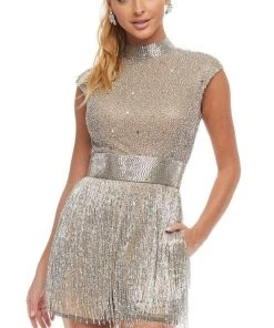 Ashley Lauren - 4460 High Neck Fitted Romper