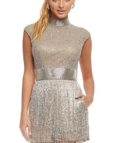 Ashley Lauren - 4460 High Neck Fitted Romper