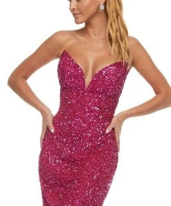 Ashley Lauren - 4474 V-Neck Sheath Cocktail Dress