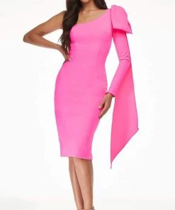 Ashley Lauren - 4480 Bow Tie Single Shoulder Midi Dress 11 Ashley Lauren - 4480 Bow Tie Single Shoulder Midi Dress