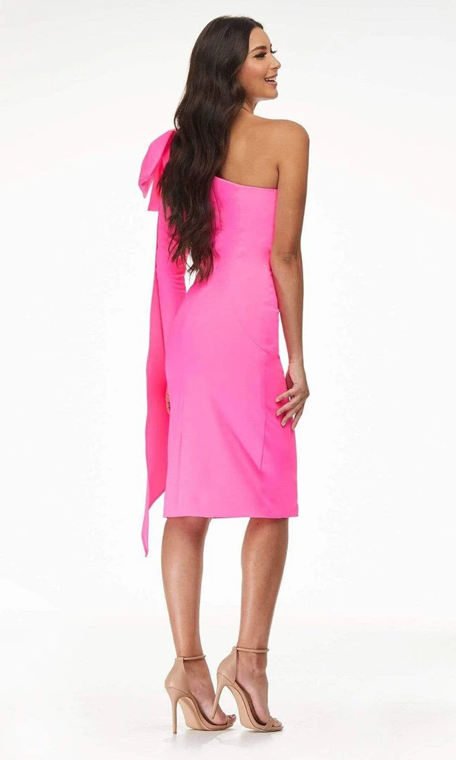 Ashley Lauren - 4480 Bow Tie Single Shoulder Midi Dress 7 Ashley Lauren - 4480 Bow Tie Single Shoulder Midi Dress