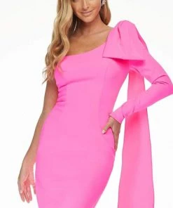 Ashley Lauren - 4480 Bow Tie Single Shoulder Midi Dress 13 Ashley Lauren - 4480 Bow Tie Single Shoulder Midi Dress