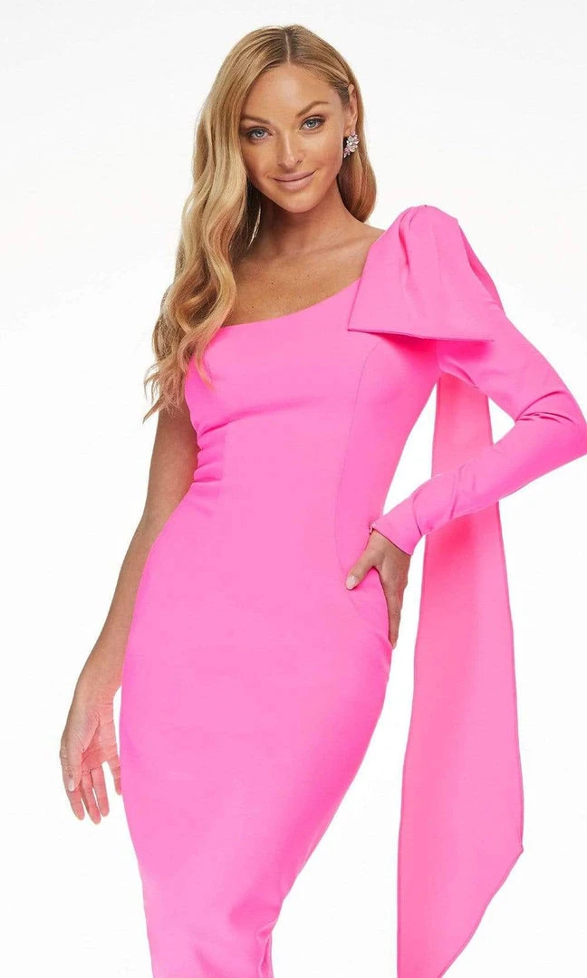 Ashley Lauren - 4480 Bow Tie Single Shoulder Midi Dress 8 Ashley Lauren - 4480 Bow Tie Single Shoulder Midi Dress