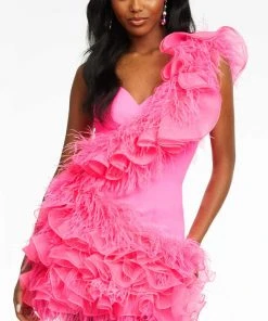 Ashley Lauren - 4482 Sweetheart Ruffled Feather Dress