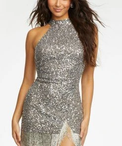 Ashley Lauren - 4483 Fringe Ornate Sheath Dress