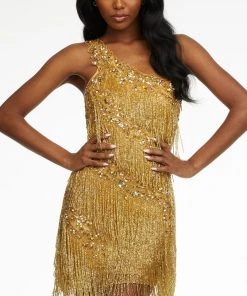 Ashley Lauren - 4484 Asymmetric Fringe Short Dress