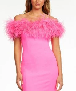 Ashley Lauren - 4490 Off Shoulder Feather Short Dress