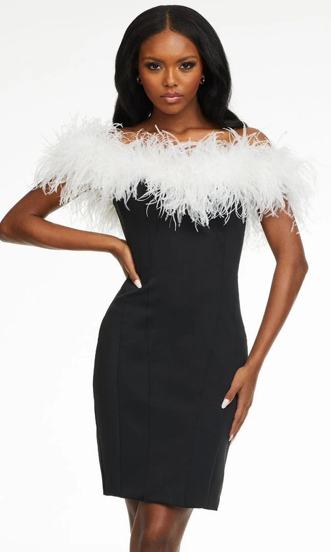 Ashley Lauren - 4490 Off Shoulder Feather Short Dress 8 Ashley Lauren - 4490 Off Shoulder Feather Short Dress