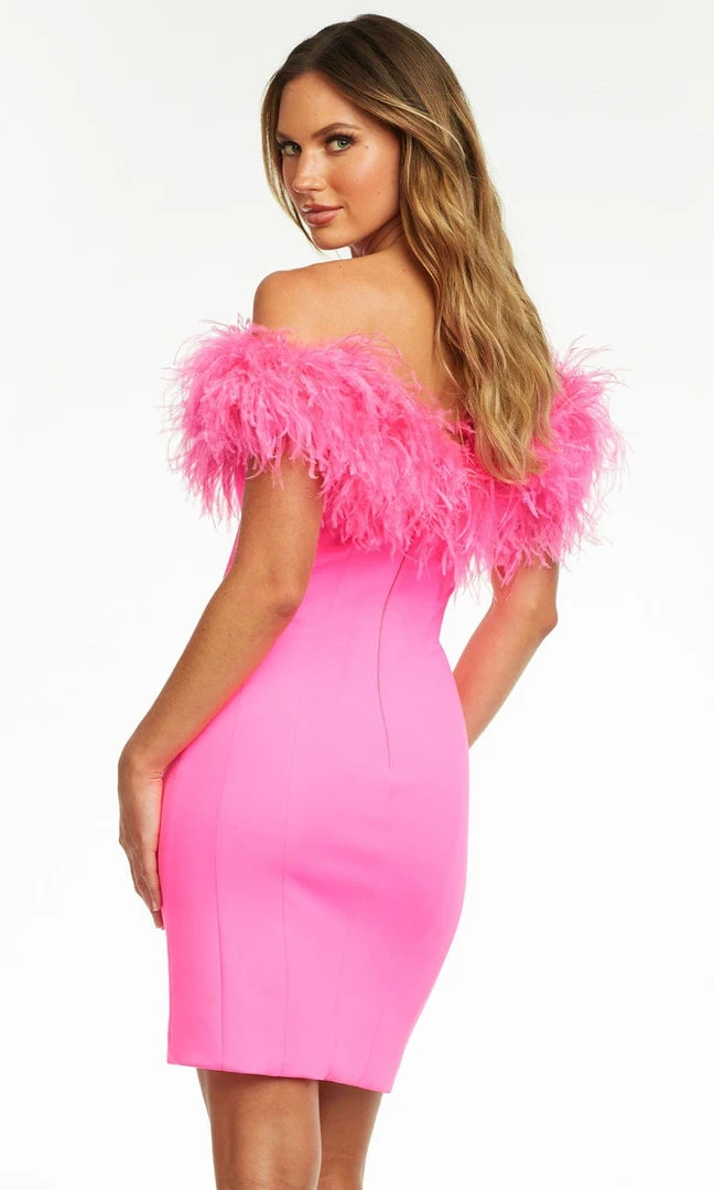 Ashley Lauren - 4490 Off Shoulder Feather Short Dress 5 Ashley Lauren - 4490 Off Shoulder Feather Short Dress