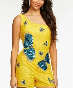 Ashley Lauren - 4492 Asymmetric Beaded Short Romper