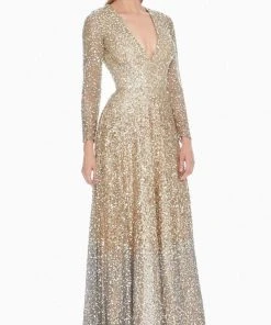 Ashley Lauren - Ombre Sequined V-neck A-line Dress 1456