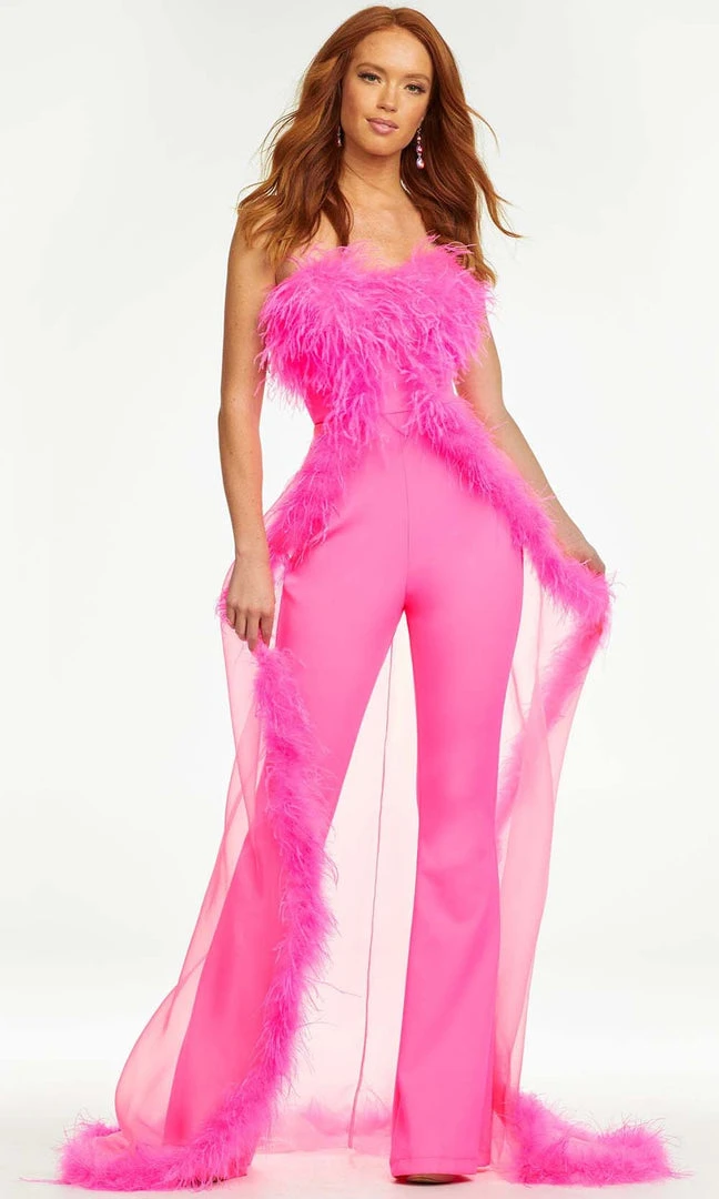 Ashley Lauren - Strapless Feather Overskirt Jumpsuit 3 Ashley Lauren - Strapless Feather Overskirt Jumpsuit