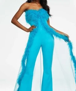Ashley Lauren - Strapless Feather Overskirt Jumpsuit 11 Ashley Lauren - Strapless Feather Overskirt Jumpsuit