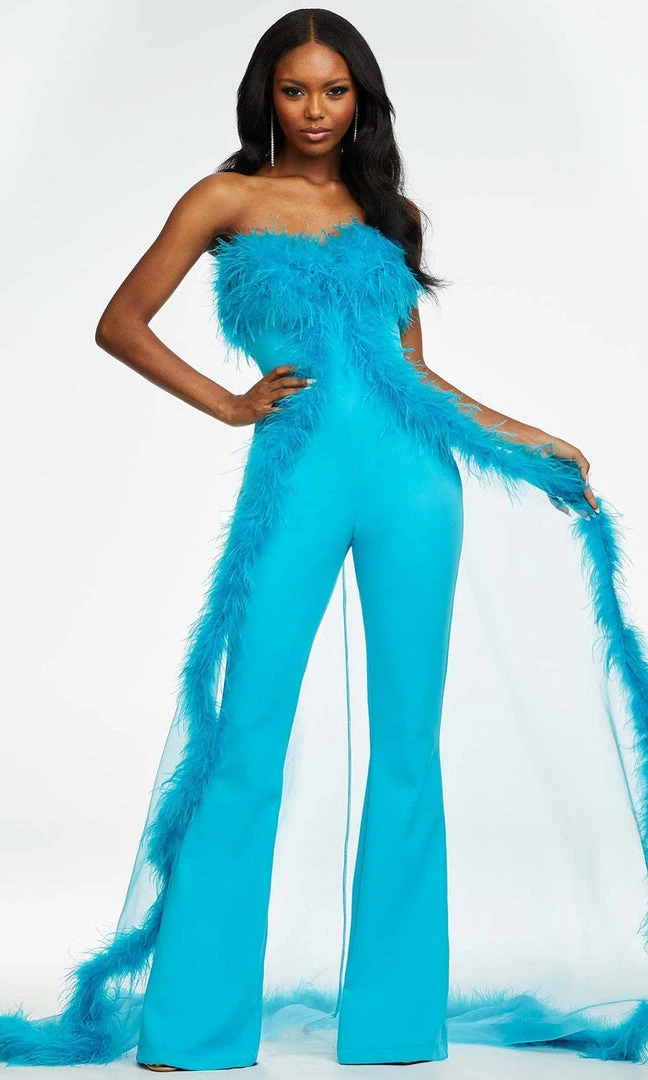 Ashley Lauren - Strapless Feather Overskirt Jumpsuit 6 Ashley Lauren - Strapless Feather Overskirt Jumpsuit