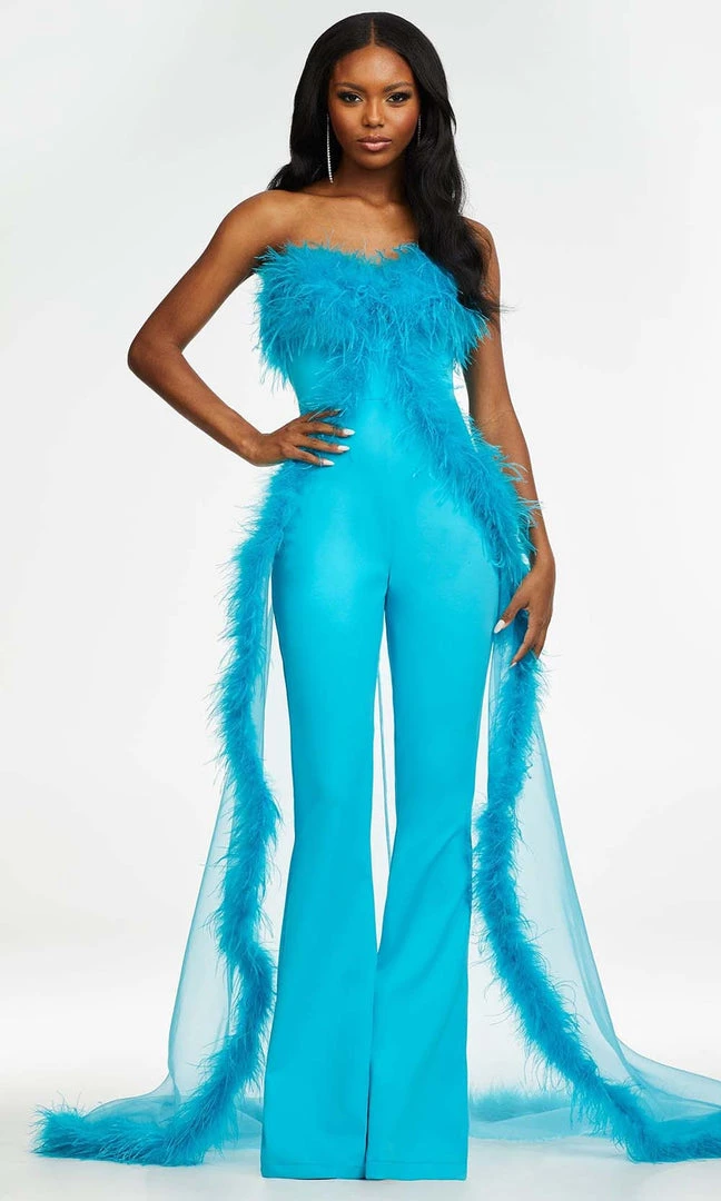 Ashley Lauren - Strapless Feather Overskirt Jumpsuit 8 Ashley Lauren - Strapless Feather Overskirt Jumpsuit