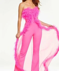 Ashley Lauren - Strapless Feather Overskirt Jumpsuit 10 Ashley Lauren - Strapless Feather Overskirt Jumpsuit