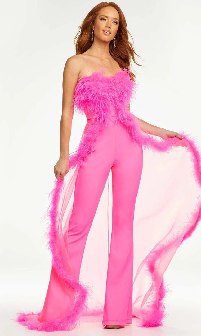 Ashley Lauren - Strapless Feather Overskirt Jumpsuit 5 Ashley Lauren - Strapless Feather Overskirt Jumpsuit