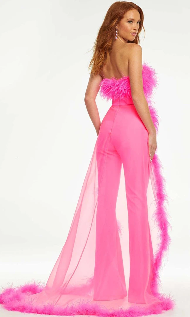 Ashley Lauren - Strapless Feather Overskirt Jumpsuit 4 Ashley Lauren - Strapless Feather Overskirt Jumpsuit