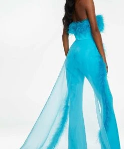 Ashley Lauren - Strapless Feather Overskirt Jumpsuit 12 Ashley Lauren - Strapless Feather Overskirt Jumpsuit