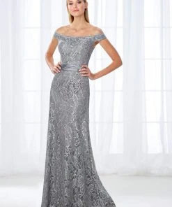Cameron Blake By Mon Cheri Cameron Blake - 118670 Off-the-Shoulder Scalloped Lace Evening Gown