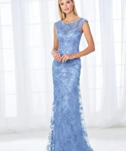 Cameron Blake By Mon Cheri Cameron Blake - 118676 Cap Sleeve Lace And Ribbonwork Evening Gown