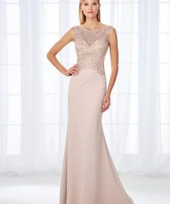 Cameron Blake By Mon Cheri Cameron Blake - 118684 Shimmering Bateau Beaded Lace Jersey Gown