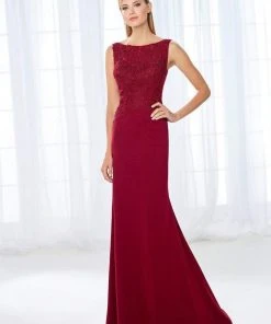 Cameron Blake By Mon Cheri Cameron Blake - 118684 Shimmering Bateau Beaded Lace Jersey Gown