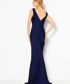 Cameron Blake By Mon Cheri Cameron Blake - 219677 Embellished Plunging V-neck Trumpet Dress