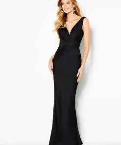 Cameron Blake By Mon Cheri Cameron Blake - 219677 Embellished Plunging V-neck Trumpet Dress