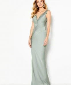 Cameron Blake By Mon Cheri Cameron Blake - 219677 Embellished Plunging V-neck Trumpet Dress