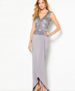 Cameron Blake By Mon Cheri Cameron Blake - 219678W Embroidered V-neck High Low Dress