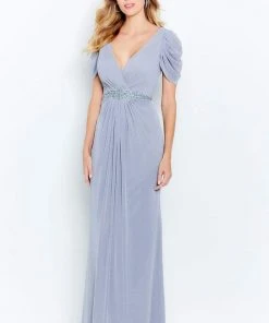 Cameron Blake By Mon Cheri - 120615 Shimmer Jersey V Neck Sheath Dress