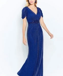 Cameron Blake By Mon Cheri - 120615 Shimmer Jersey V Neck Sheath Dress