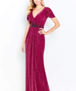 Cameron Blake By Mon Cheri - 120615W Ruched Short Sleeves Sheath Dress