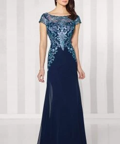 Cameron Blake By Mon Cheri - 216691 Illusion Bateau Appliqued Trumpet Dress