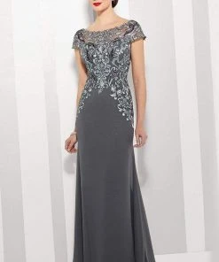 Cameron Blake By Mon Cheri - 216691 Illusion Bateau Appliqued Trumpet Dress