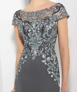 Cameron Blake By Mon Cheri - 216691 Illusion Bateau Appliqued Trumpet Dress