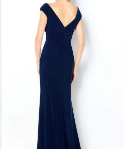 Cameron Blake By Mon Cheri - 220634 V Neck Ruffle Drape Jersey Gown
