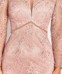 Cameron Blake By Mon Cheri - Bead-Trimmed Allover Lace Gown 119652W - 1 Pc English Rose In Size 18W Available