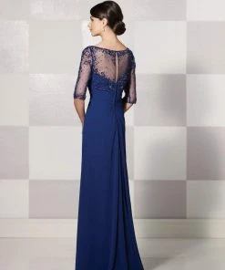 Cameron Blake By Mon Cheri - Beaded Quarter Sleeve Cascade Gown 214689