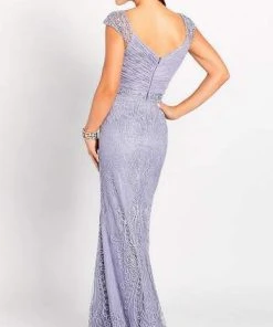 Cameron Blake By Mon Cheri - Ribbon Applique Allover Lace Dress 119643 - 1 Pc Heather In Size 14 Available