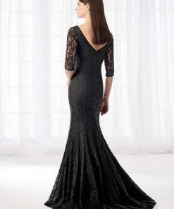 Cameron Blake By Mon Cheri Cameron Blake - Quarter Length Sleeves Mermaid Gown 218601W - 1 Pc Cranberry In Size 20W Available