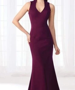 Cameron Blake By Mon Cheri Cameron Blake - Seamed V-Neck Jersey Trumpet Evening Dress 218625 - 2 Pcs Grape In Sizes 14 And 18 And 1 Pc Black In Size 18 Available