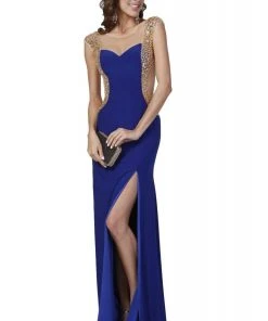 Cinderella Divine - 1547 Jeweled Cap Sleeve Illusion Gown