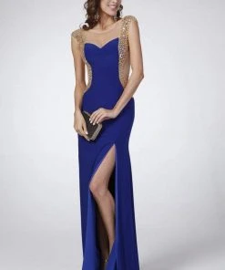 Cinderella Divine - 1547 Jeweled Cap Sleeve Illusion Gown