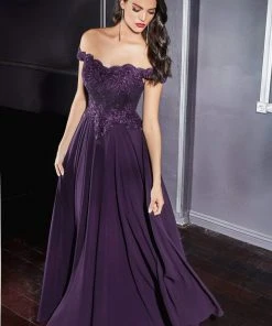 Cinderella Divine - 7258 Flowy Chiffon Lace Embellished A-Line Gown 39 Cinderella Divine - 7258 Flowy Chiffon Lace Embellished A-Line Gown