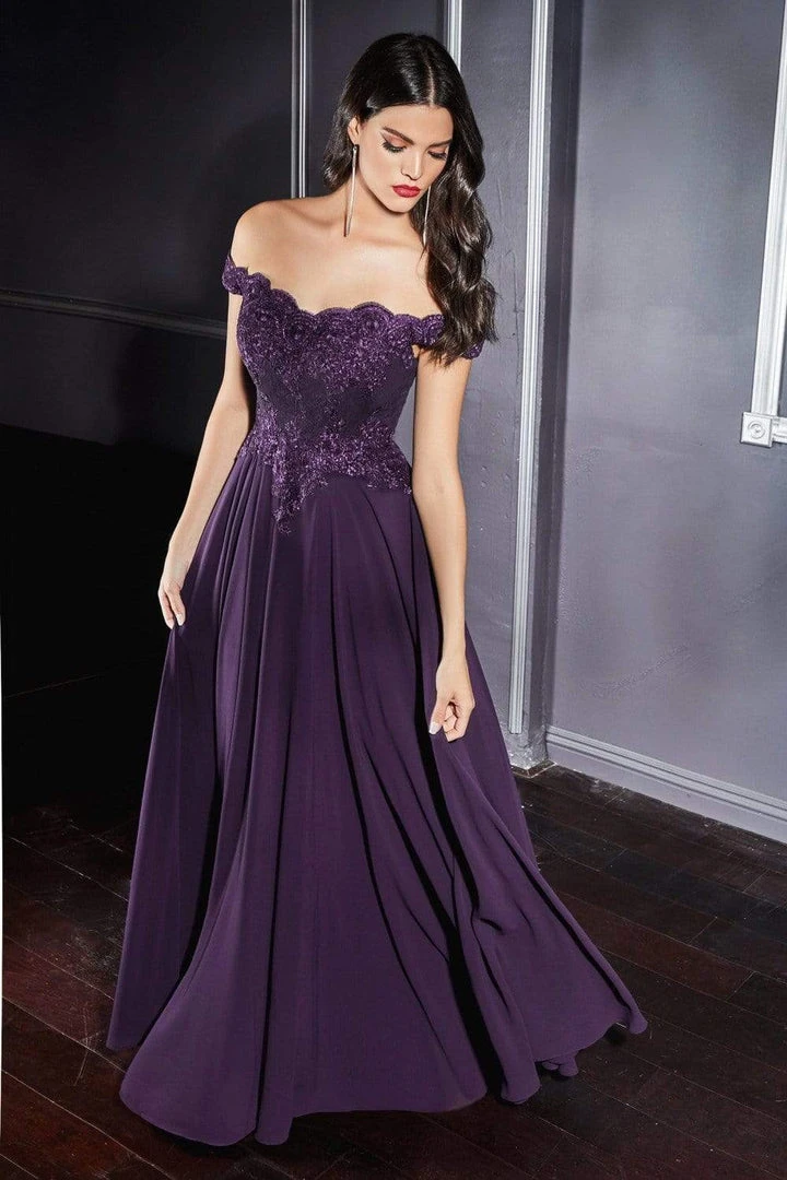 Cinderella Divine - 7258 Flowy Chiffon Lace Embellished A-Line Gown 14 Cinderella Divine - 7258 Flowy Chiffon Lace Embellished A-Line Gown
