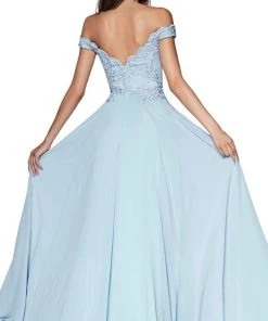 Cinderella Divine - 7258 Flowy Chiffon Lace Embellished A-Line Gown 47 Cinderella Divine - 7258 Flowy Chiffon Lace Embellished A-Line Gown