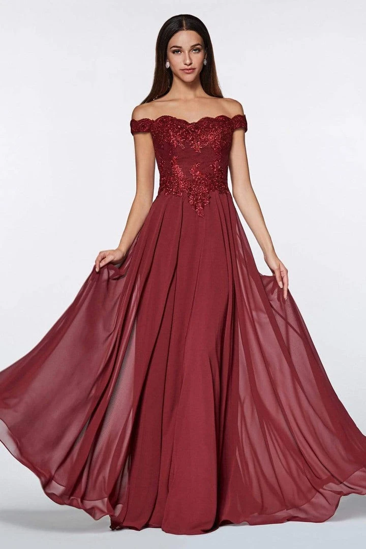 Cinderella Divine - 7258 Flowy Chiffon Lace Embellished A-Line Gown 13 Cinderella Divine - 7258 Flowy Chiffon Lace Embellished A-Line Gown